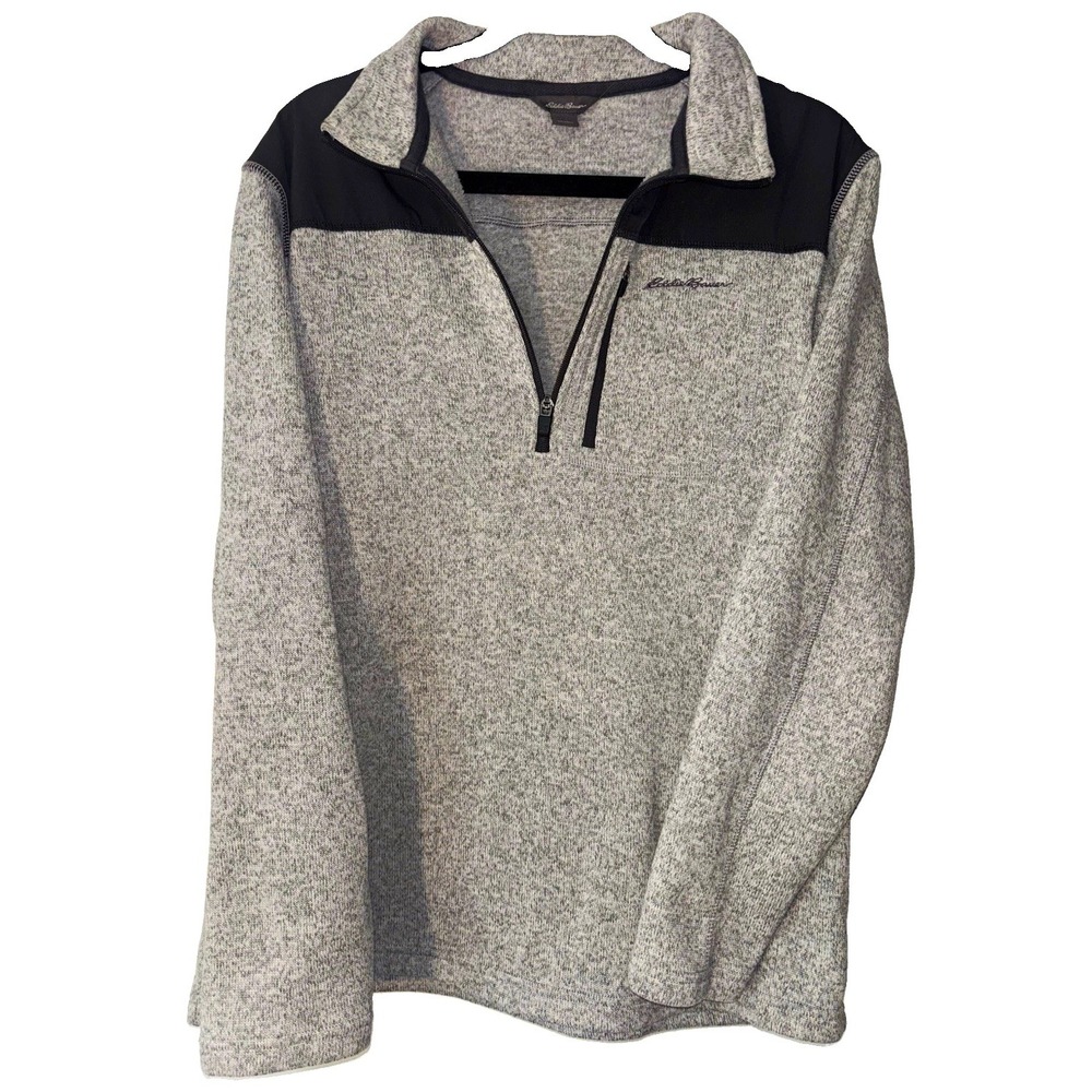 Eddie Bauer Men's L Fleece 1/4 Zip Pullover Sweatshirt Mock Neck Gray/Black